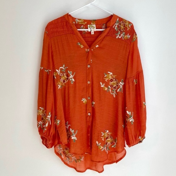 Anthropologie Tops - Fig and Flower Cinnamon Floral Embroidered Blouse